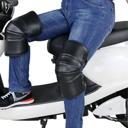 Elektrische Fahrrad Schwarz Leder Knie Pads Reiten Warme Fleece Verdickung Winter Motorrad Knie Pads Winddicht Kurze Einstellbar