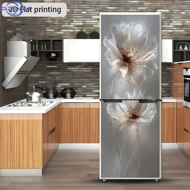 Refrigerator Sticker, Clear and Transparent Double Blossoms Theme Design, Self-Adhesive Wall Decal Decorative Wallpaper, Suita