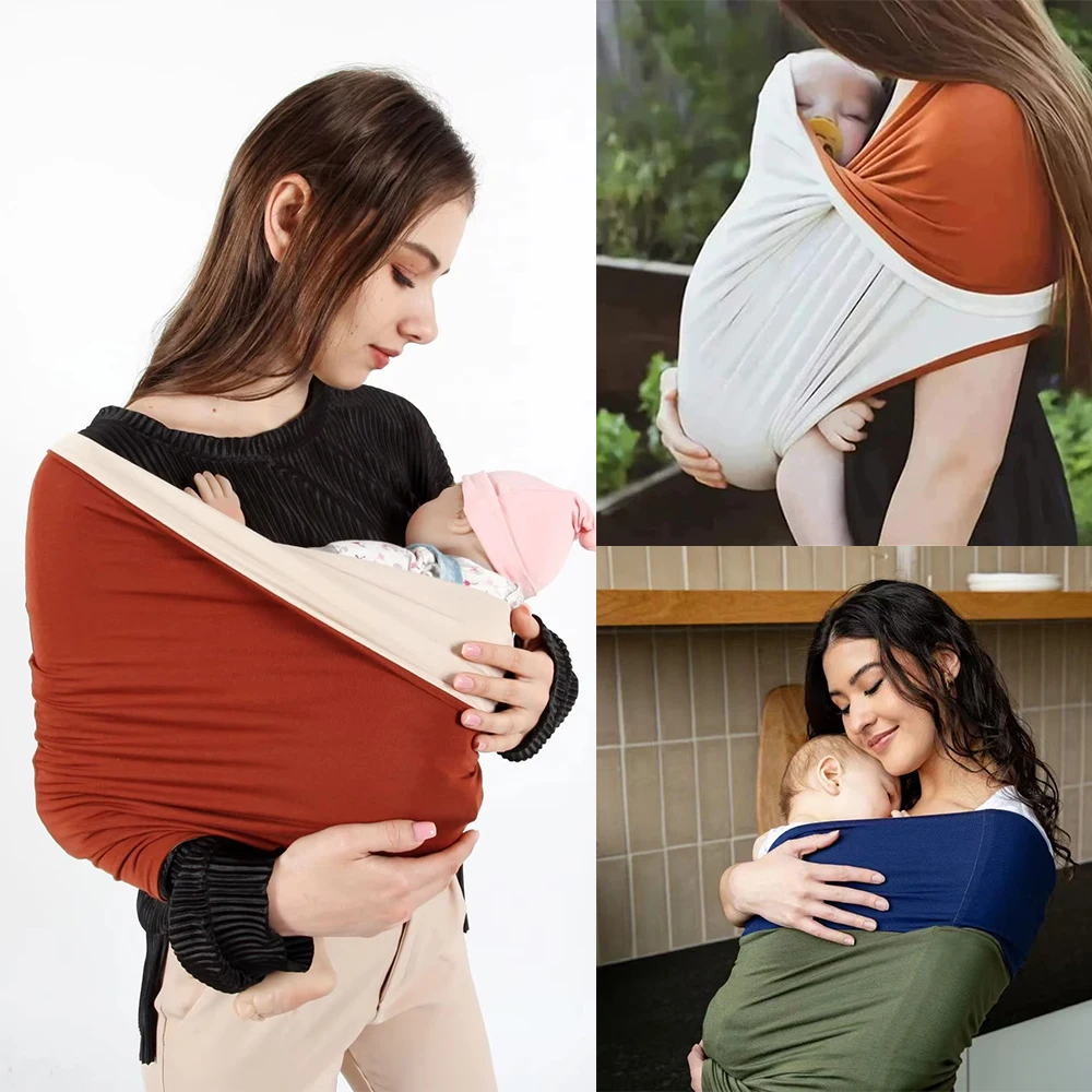 

Baby Sling Carrier Wrap Stretchy Carrier Belt Adjustable Dual Color Spliced Infant Carrier Comforter and Security Baby Wrap