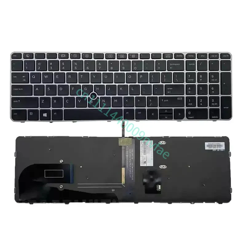 Replacement US Backlight Keyboard for HP EliteBook 850 G3 850 G4 755 G3 755 G4 Laptop Silver Frame with Pointer 0.3