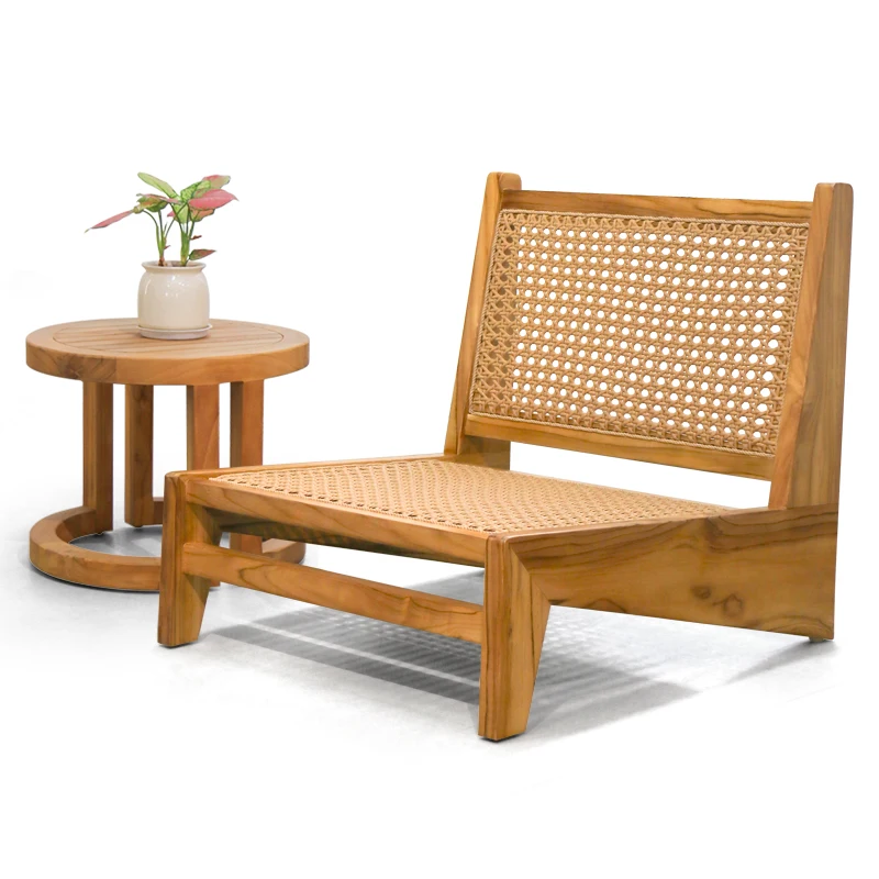 

Outdoor Teak Sofa Chair Courtyard Waterproof And Sunscreen Balcony Hotel All-weather Garden Made Of Rattan Furniture