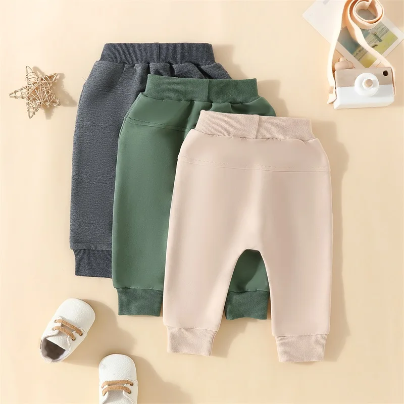 Toddler Baby Boys Sweatpants Pack of 3 Solid Color Elastic Waist Bottom Pants Casual Baby Athletic Workout Sport Pants Shorts