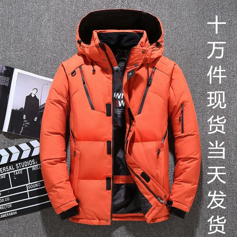 New Winter Goose Outdoor Down Jacket Men Winter Warm Solid Color Hooded Down Coats Thick Duck Parka Mens Down Jackets