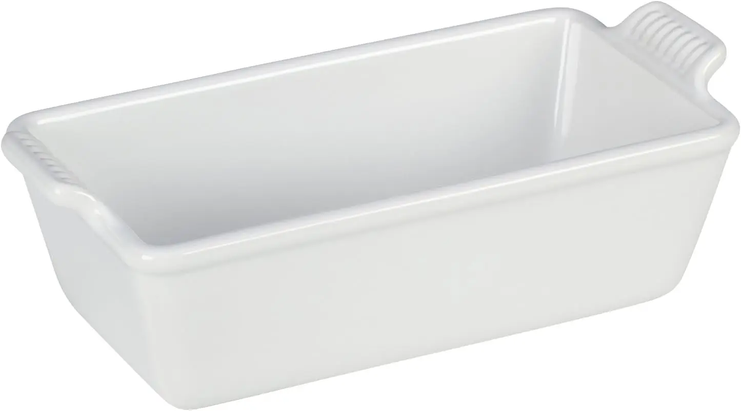 

White Stoneware Loaf Pan 9x5x3 Inch, 1.5 Quart, Even Baking & Easy Clean