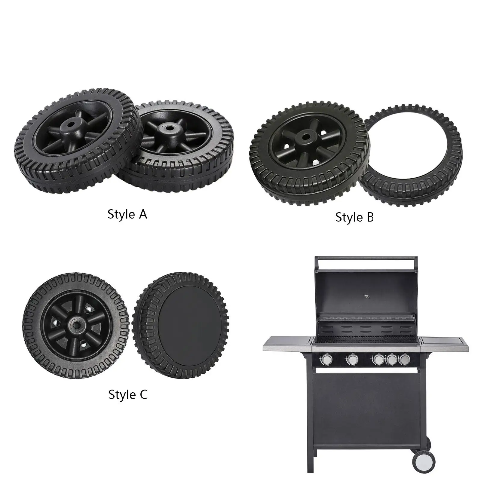 2x BBQ Grill Wheel Replacement 6in Easy to Install Wheelbarrow Universal Wheel