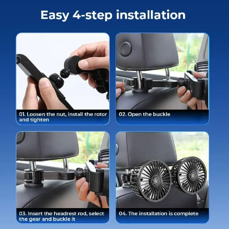 360° Rotatable Portable Auto Cooling Fan 2-Speed Strong Wind Dashb Universal for New Energy Vehicles USB Dual-Head Car Fan