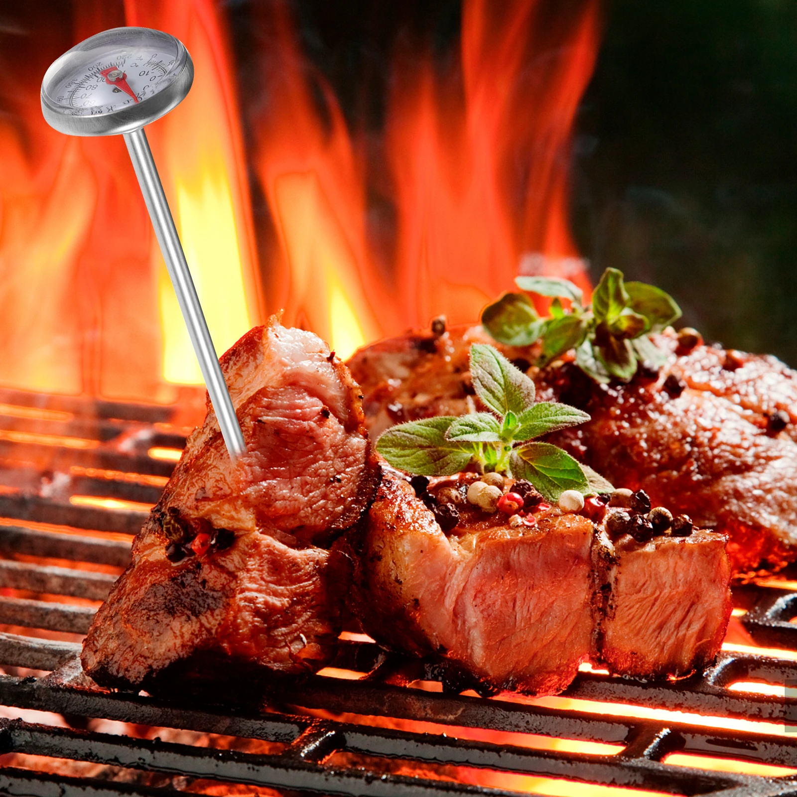 

2pcs Bbq Thermometer Stainless Steel Oven Temperature Tool For Meat Baking Food Grilling Kitchen Use Dial Gauge Outdoor Cooking