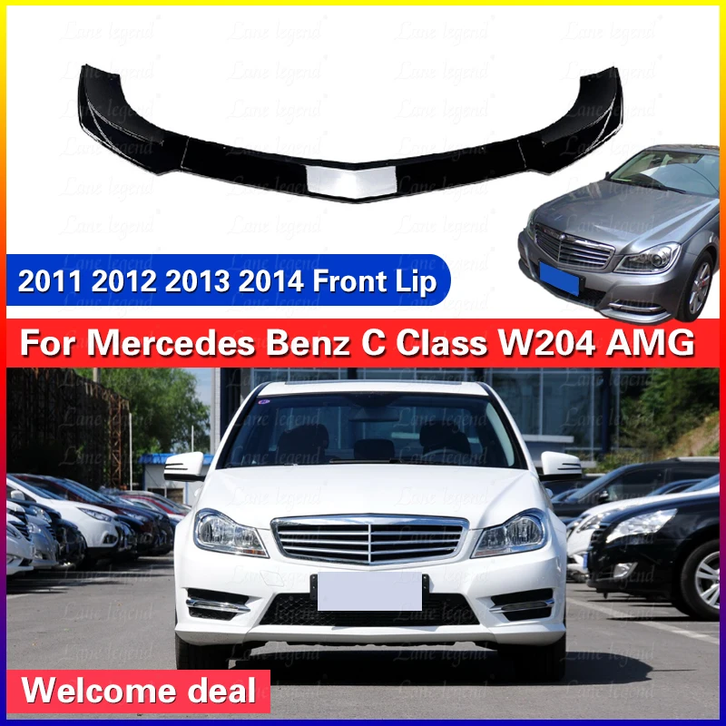 For Mercedes Benz C Class W204 AMG 2011-2014 Car Front Bumper Spoiler Splitter Lip Lower Guard By ABS Body Kit Gloss Black