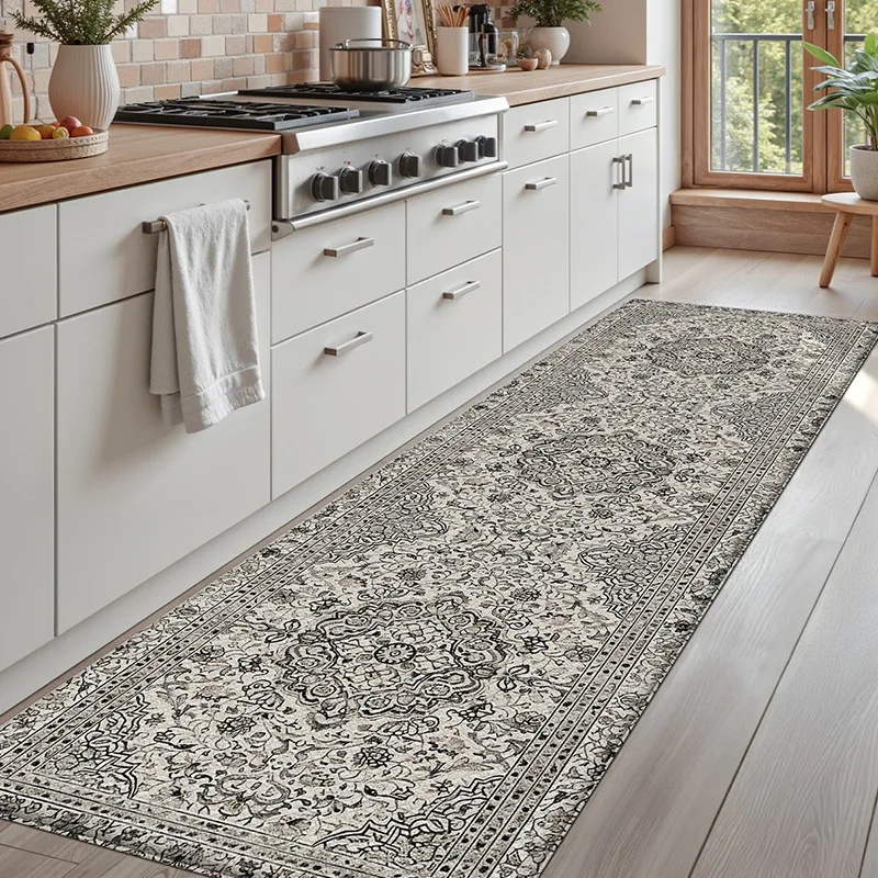 VIKAMA Vintage Persian Carpet Kitchen Long Strip Water-Absorbing Easy-To-Clean Dining Room Laundry Room Rug Home Decoration