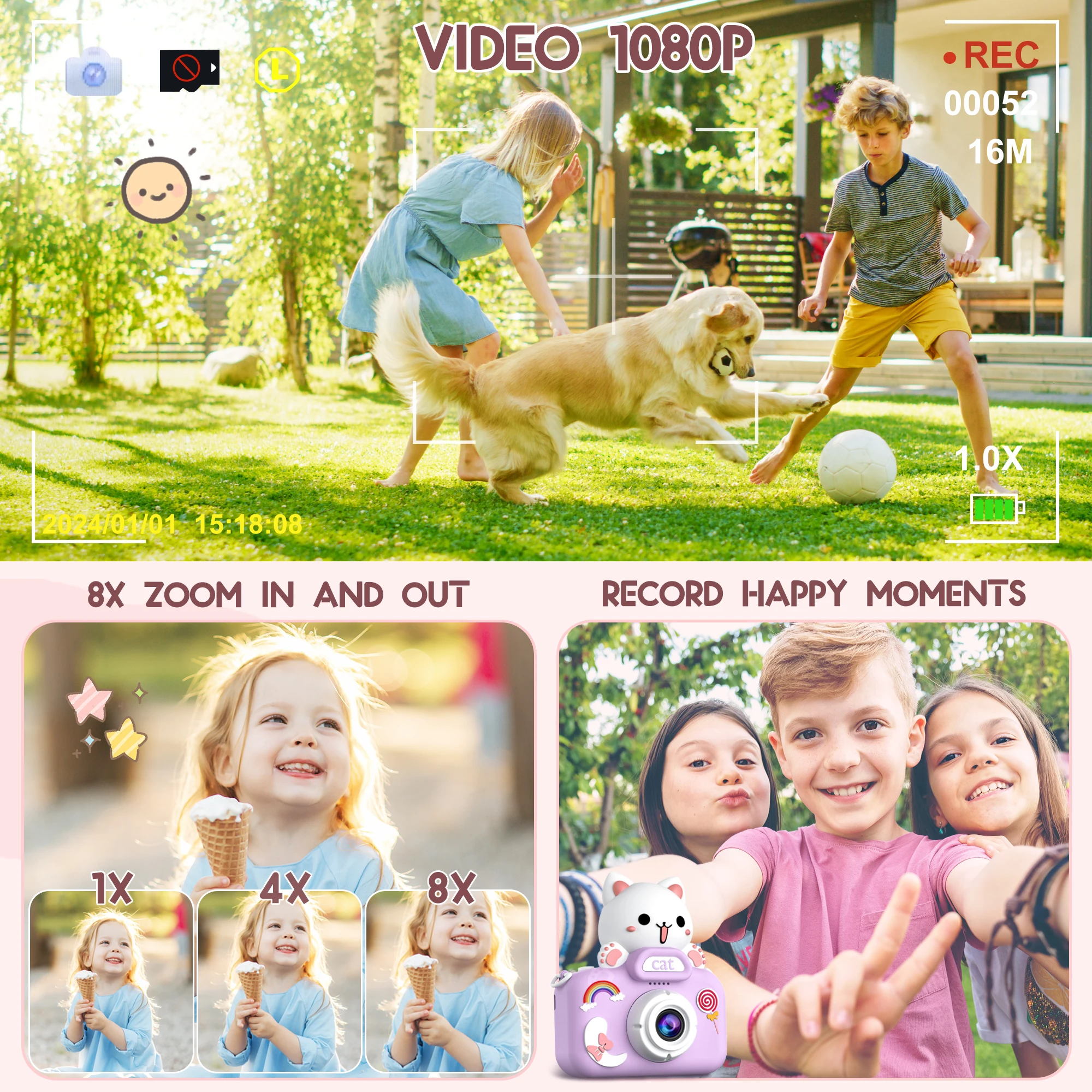 Kinder Camera Digitale Camera Voor Jongens En Meisjes Peuter Camera Kerst Verjaardagscadeau 32Gb Sd Kaart Videorecorder 1080P Hd