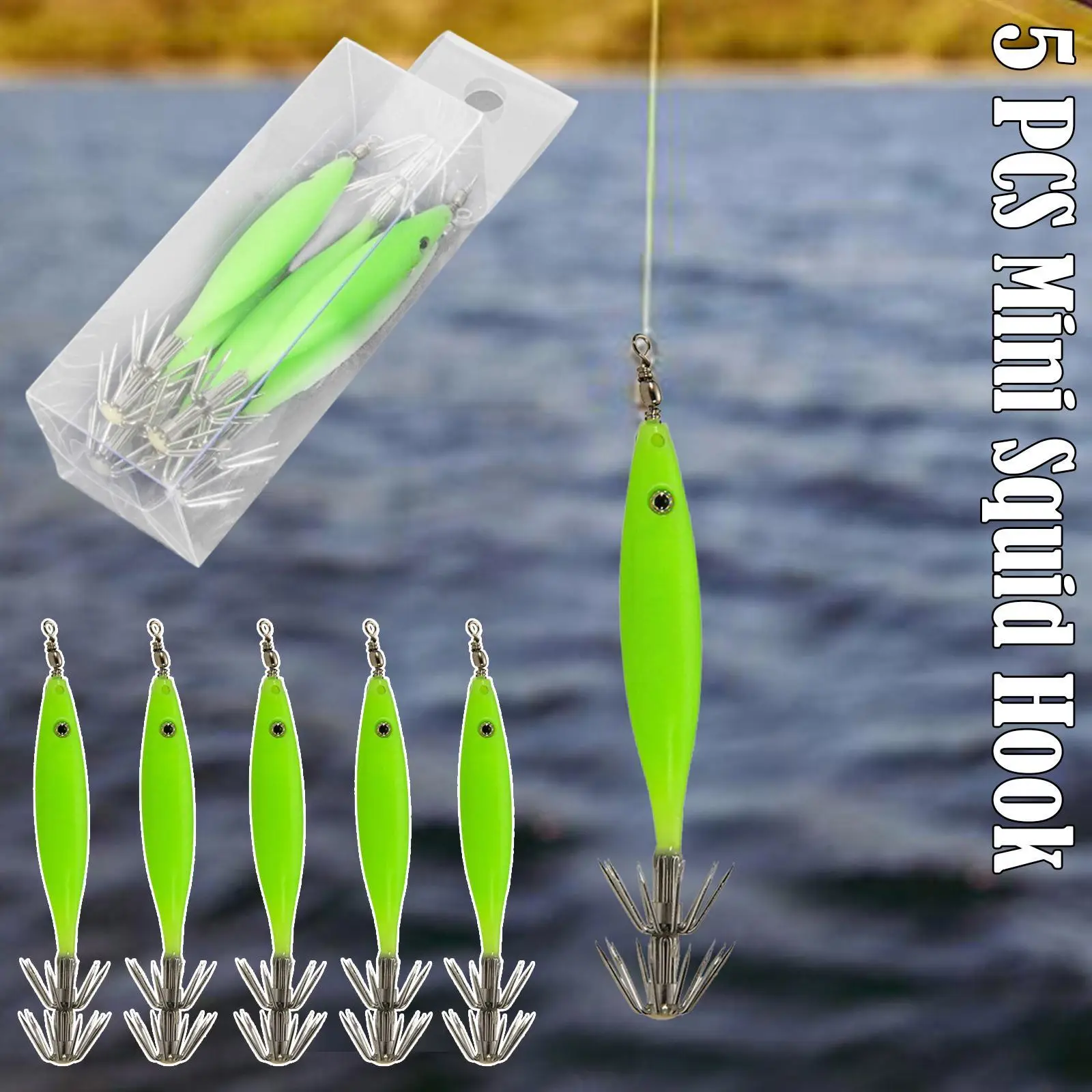 5pcs/Set Luminous Blowing Tube Octopus Jig Hook Wood Cloth Hook Sea Roll Fishing Squid Bait Explosion Shrimp Hook Artificial Jig