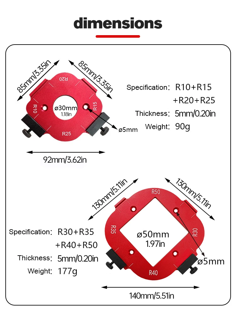 แผงไม้ R10-R50แผ่นรัศมี r เครื่องแกะสลักอะลูมินัมอัลลอยมุมรอบชุดแม่แบบจิ๊ก