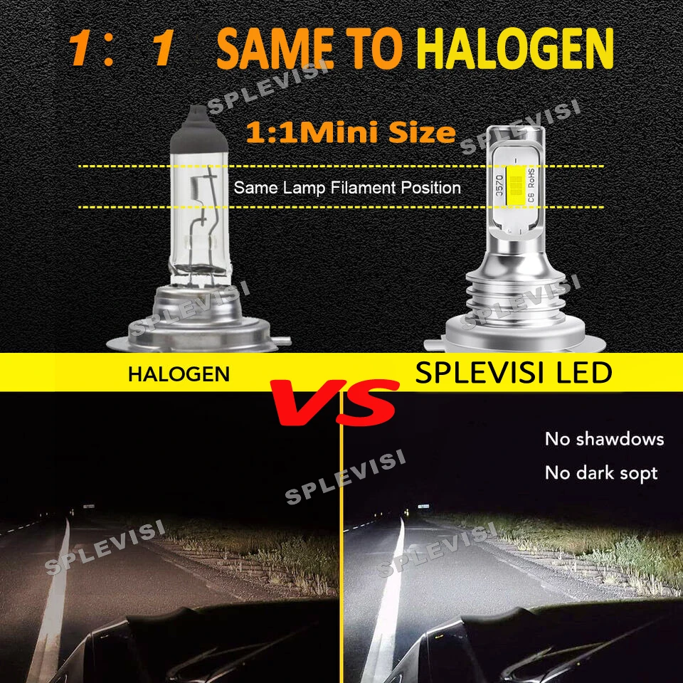 Splevisi 2x H7 Led Headlam Dimlampen 8000lm/Paar Voor Vw Golf Mk7 2013 2014 2015 2016 2017 2018 2019 2020