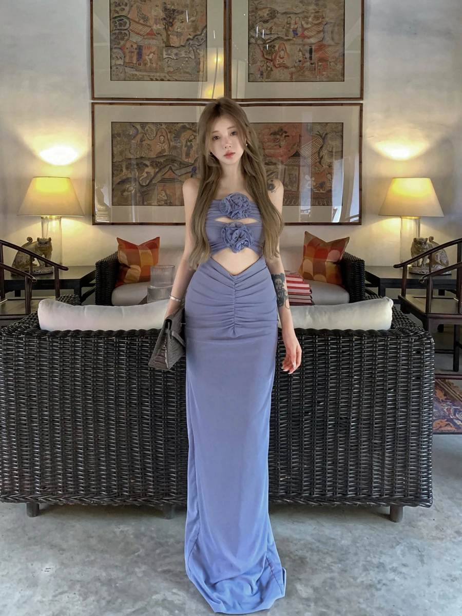 Reddachic feminino espartilho corte vestido de verão sólido 3d floral apliques sem alças espartilho ruched bodycon tubo vestido casual beachwear