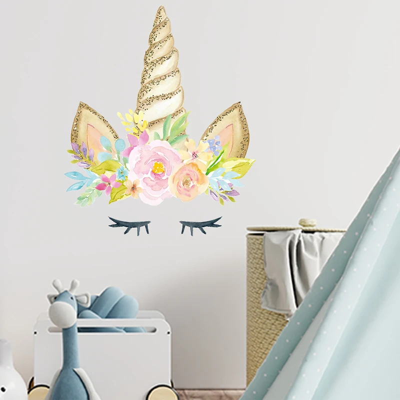 1pc Unicorn Wall Sticker Flower Golden Background Home And Decoration Beautification Wall Decal Wallpapers Sticker For Wall