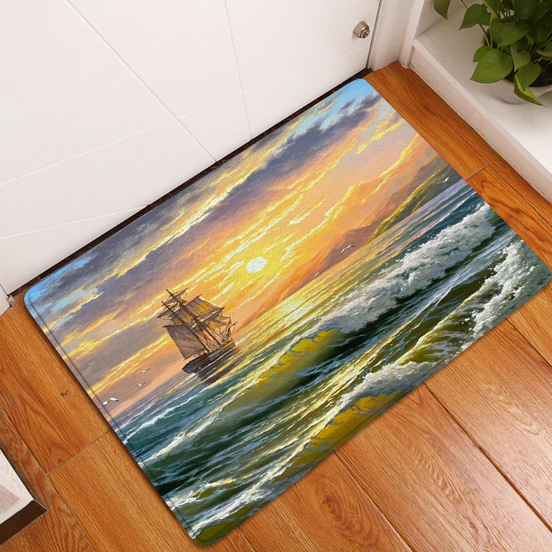 

Retro oil painting doormat kitchen doormat super soft bedroom flannel carpet non-slip decorative color doormat bathroom mat