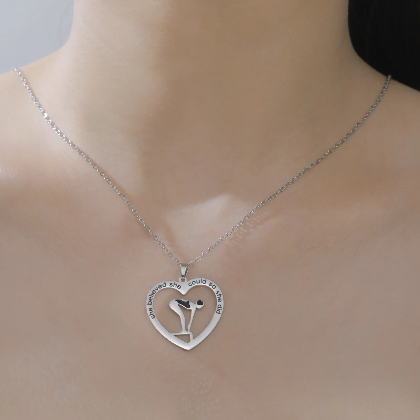 HIPEE Swimming Girl Necklace for Women Stainless Steel  Sport Pendant Necklaces Jewelry