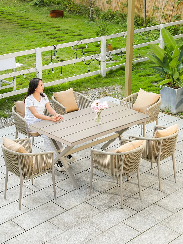 villa courtyard balcony leisure preservative wood tables and chairs combination plastic wood garden rattan tables and chairs