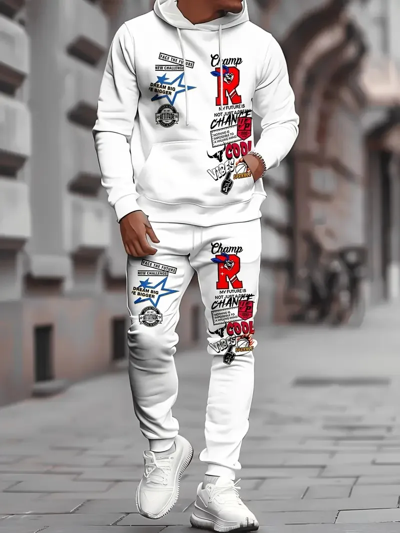 

Новый мужской комплект с капюшоном на весну и осень 2025 — это повседневный модный мягкий и удобный 3D-принт с буквенным принтом.