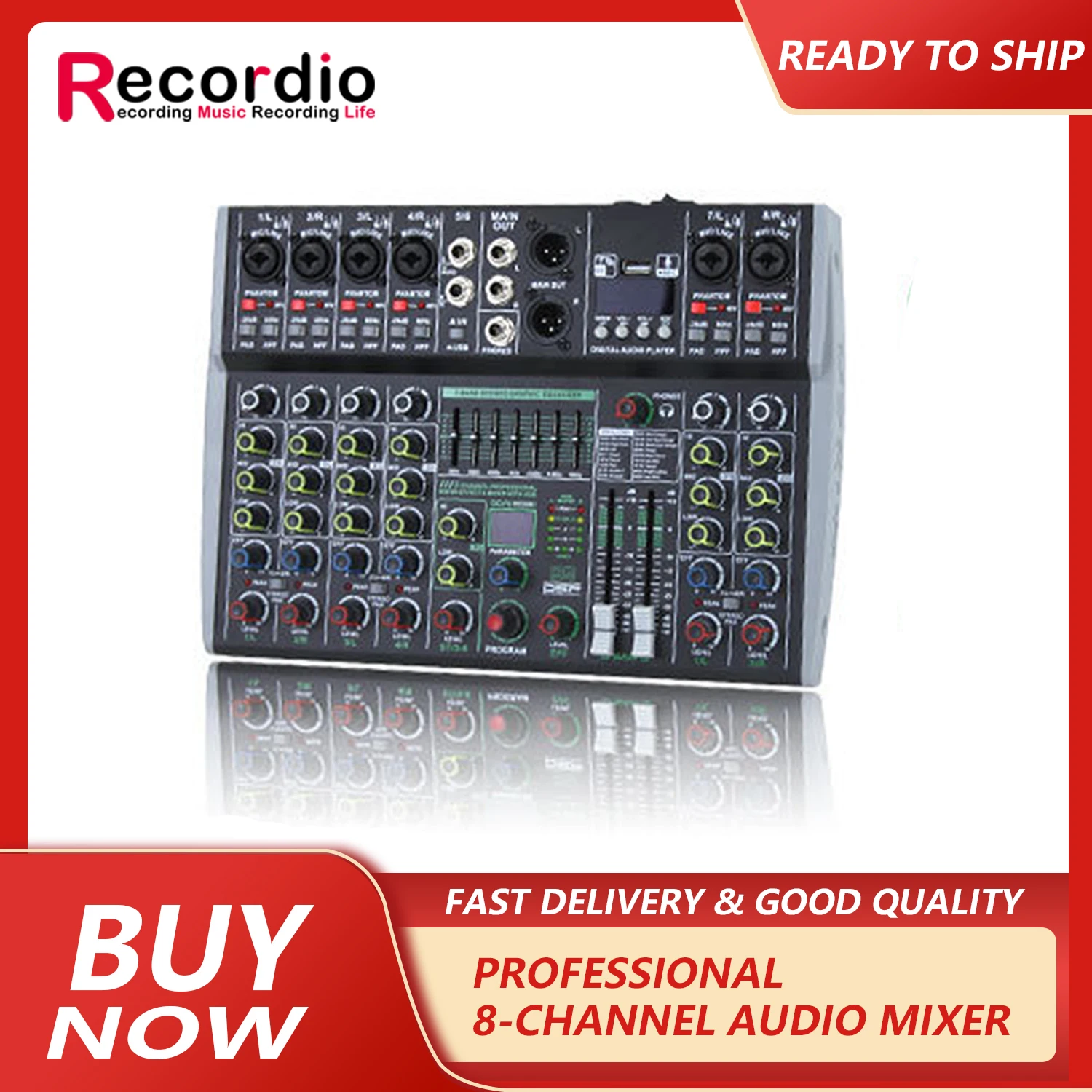 

AK8 Professional 4/6/8 Channel Mixer With Built-in 99DSP 7-band Equalizer Effector BT Computer MP3 Internal Recording Mixer