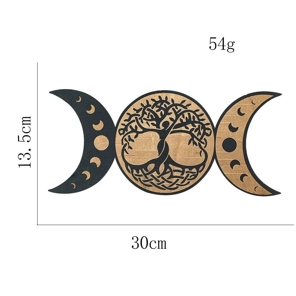 Black and Gold Color Scheme wood board Crescent Lunar and Tree Shapes Mystical themed Home Decor Living Room Decoration Wall Art