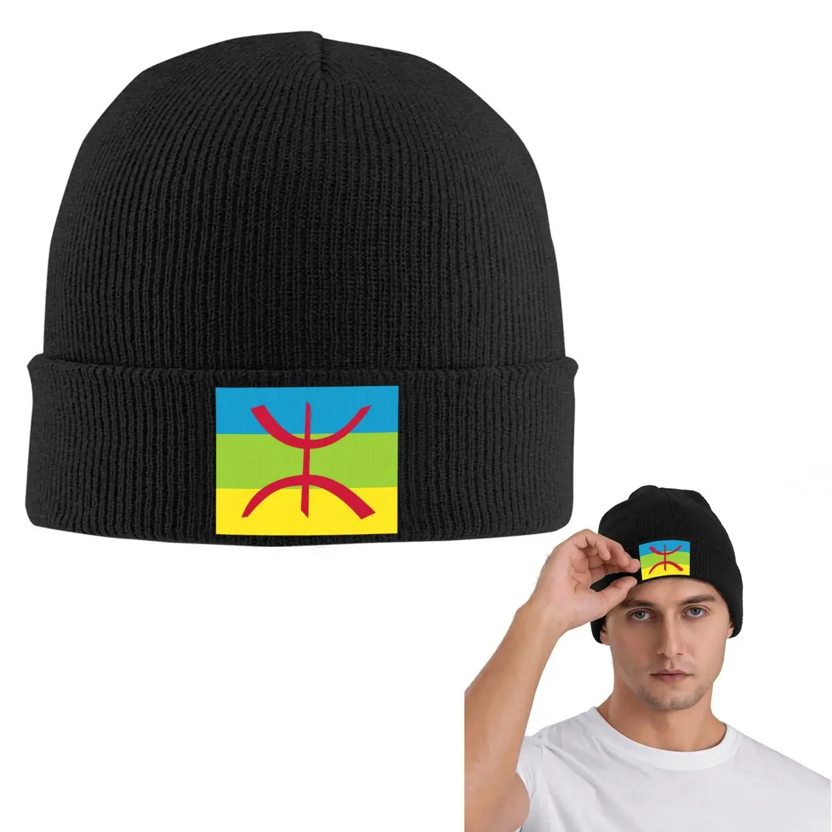 البربر القبايل البربر الأمازيغية العلم الدافئة محبوك قبعة الهيب هوب بونيه قبعة الخريف الشتاء في الهواء الطلق قبعات حريمي للرجال النساء الكبار