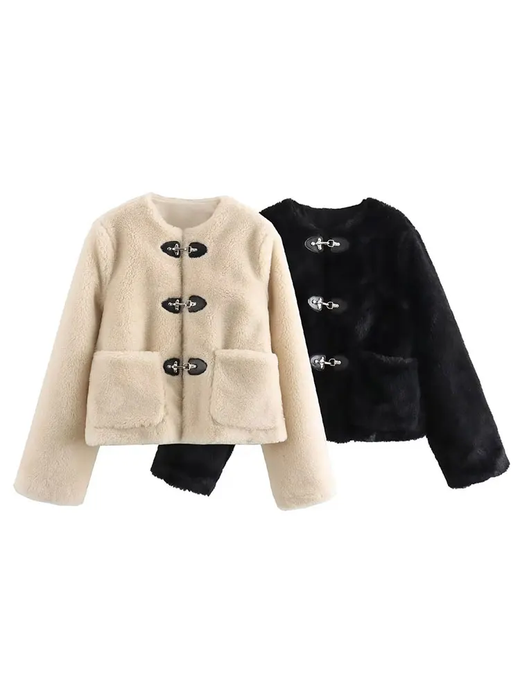 HH automne veste pour femmes hiver vêtements d'extérieur chauds col rond à manches longues manteaux courts femmes élégant mode Streetwear