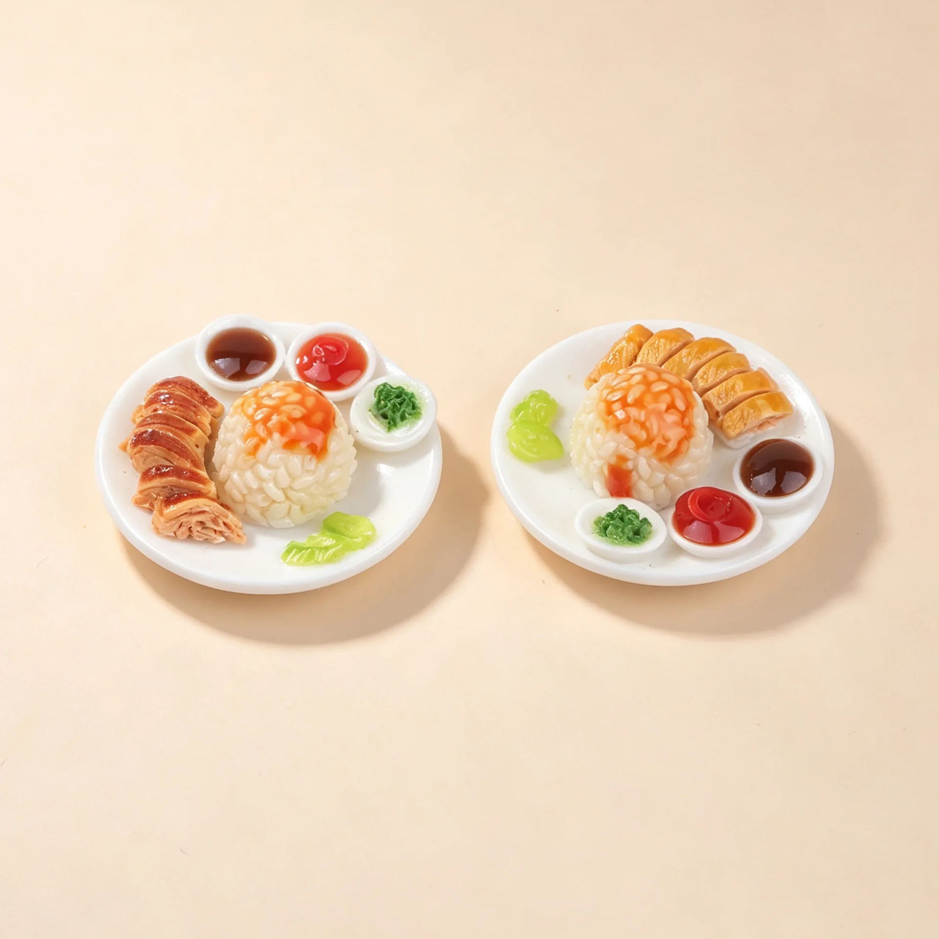 Mini Chicken Rice Meal Set with Sauce Model Japanese Food Miniature Food Scene Resin DIY Accessories Decoration Desktop Ornament