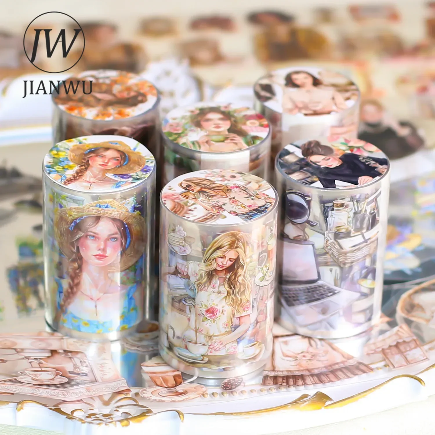 JIANWU 60mm*200cm Poetic Flower Series Vintage Character Landscaping Material Collage PET Tape Creative DIY Journal Stationery