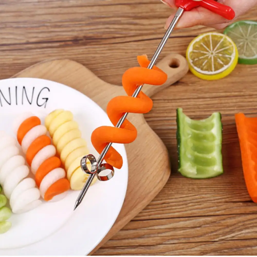 Vegetables Spiral Knife For Potato Carrot Cucumber Steel Wire Spiralizer Rotating Machine Screw Slicer Kitchen Carving Tools