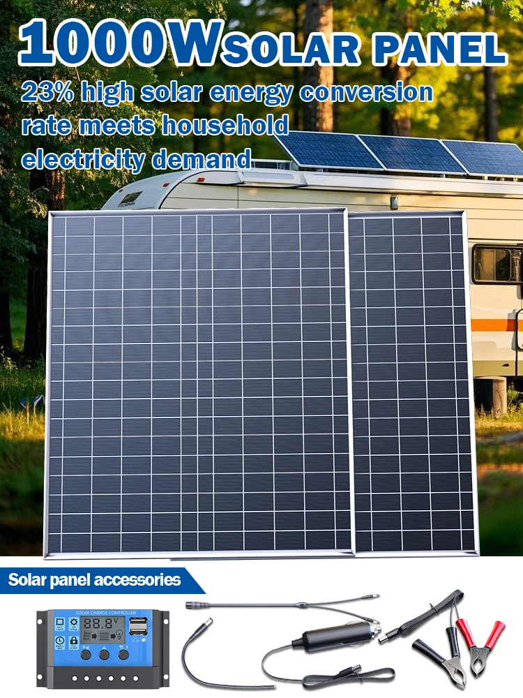 1000W Hochleistungs-12V-Solargenerator-Set – Tragbare Powerbank mit Polykristallinem Panel für Notfälle, Garten & Abenteuer