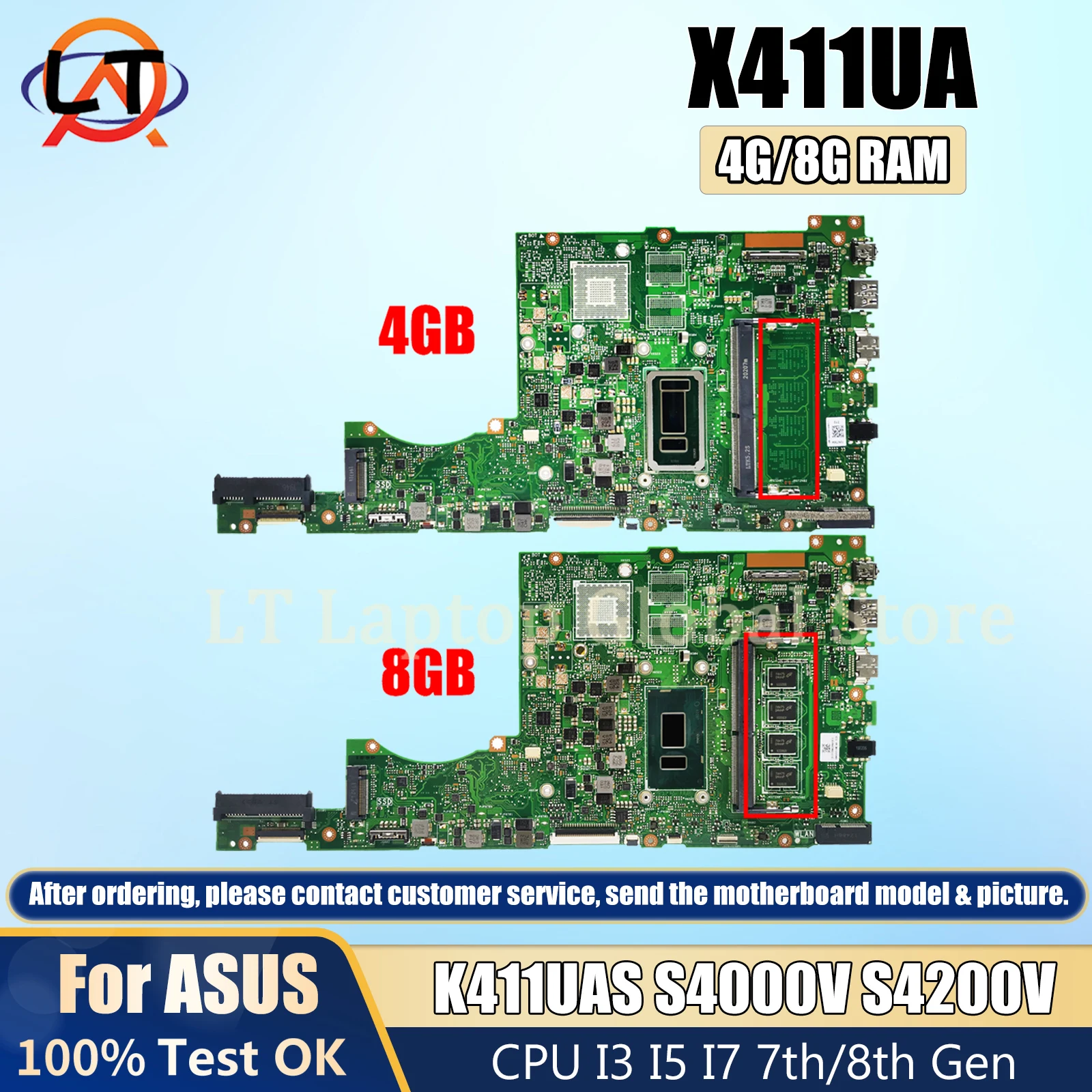 X411UA Laptop Motherboard For ASUS Vivobook 14 K411UAS S4000V S4200V A411U K411U F411U I3 I5 I7 7/8th Gen 4G/8G-RAM