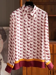 G Horse Luxe Merk Ontwerp Imitatie Zijde Lange Mouwen Shirt Voor Vrouwen Top Mujer Dames Blouses Vintage Kantoorkleding Kleding