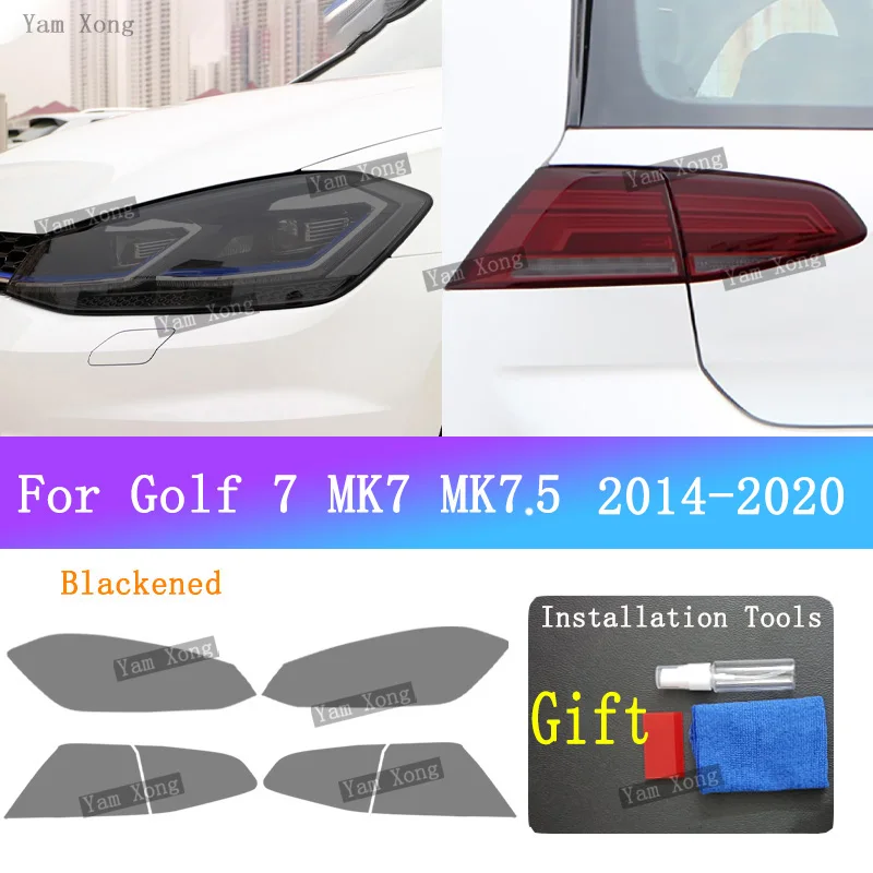 For Volkswagen VW Golf 7 MK7 7.5 2020-2014 Car Headlight Tail Black Anti-Scratch Film Headlight Transparent Tail Protective Film