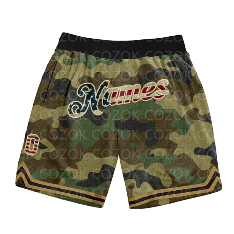 Custom Green camouflage Authentic Basketball Shorts 3D Printed Men Shorts Your Name Mumber Quick Drying Beach Shorts