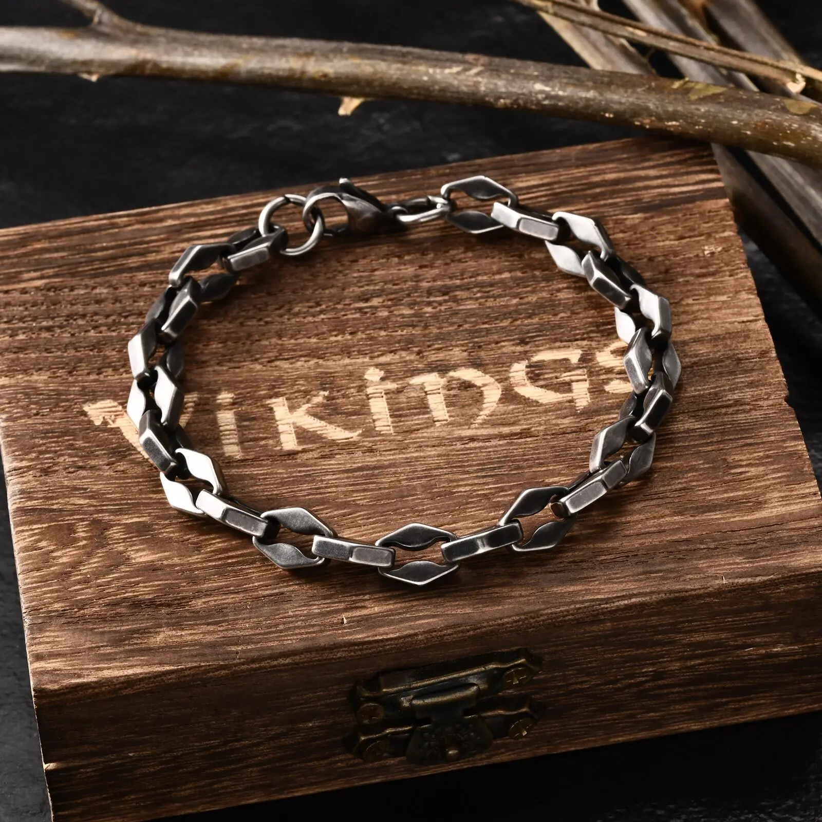 Vnox Chunky Handmade Link Chain Bracelets for Men, Rhombus Links Wristband, Punk Rock Jewelry Gift