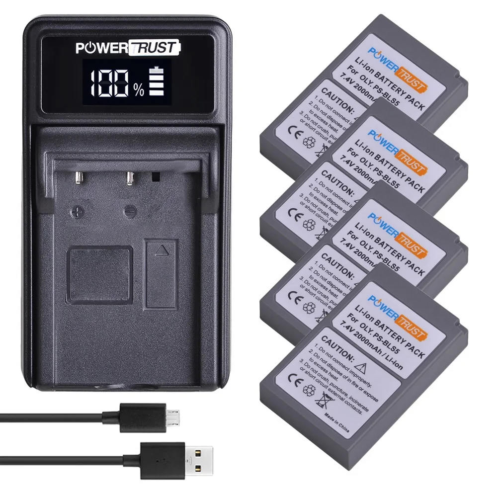 2000mAh PS-BLS5 BLS-5 BLS-50 Battery/ Charger for Olympus PEN E-PL2/PL5/PL6/PL7,E-PM2,OM-D E-M10/M10 II,Stylus1,E-M10 Mark III S