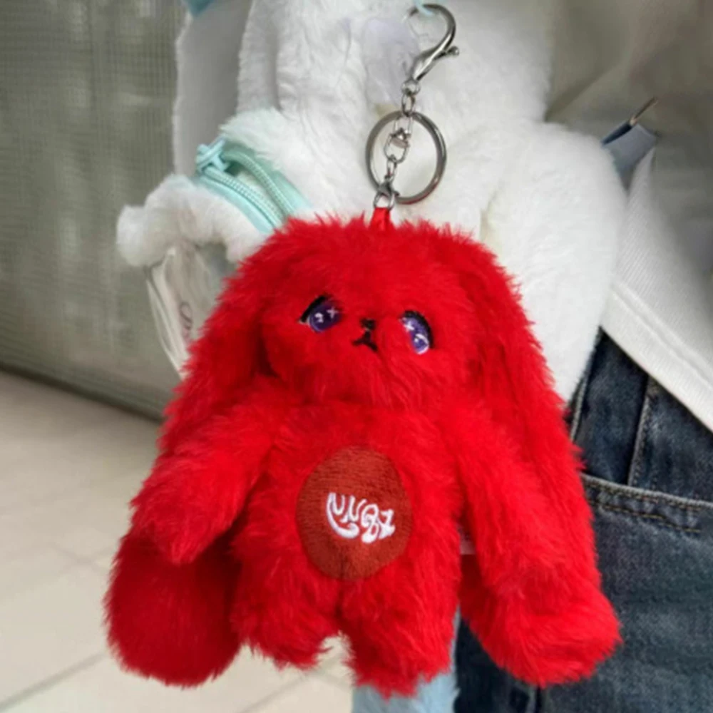 Kpop YuQi llavero de muñeca de peluche de conejo rojo de dibujos animados, llavero colgante de bolsa, relleno de algodón PP, suave, corto, regalo