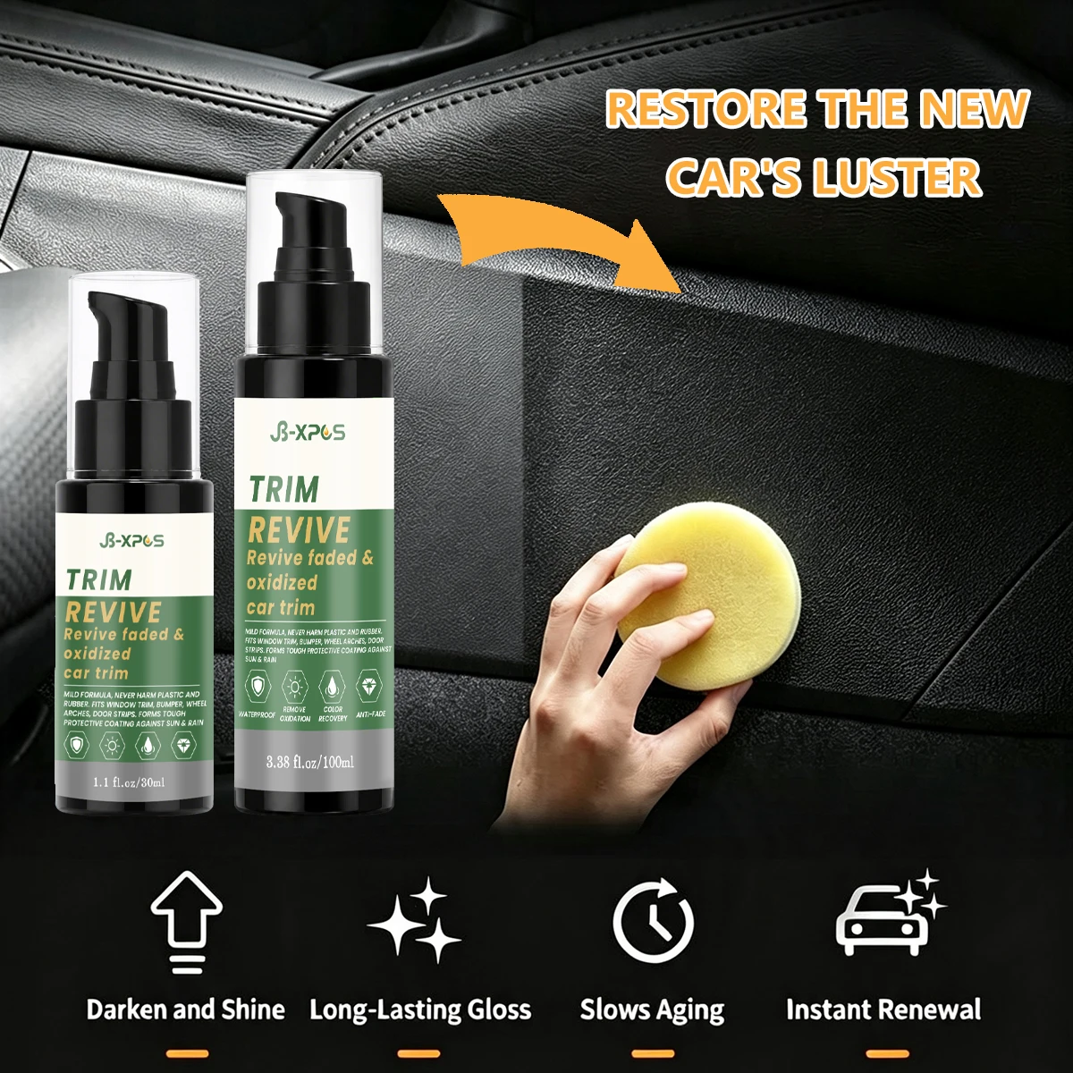 JB‑XPOS Trim Revive Car Trim Restorer Remove Oxidation Anti‑Fade Waterproof Plastic Rubber Parts Care YT0302