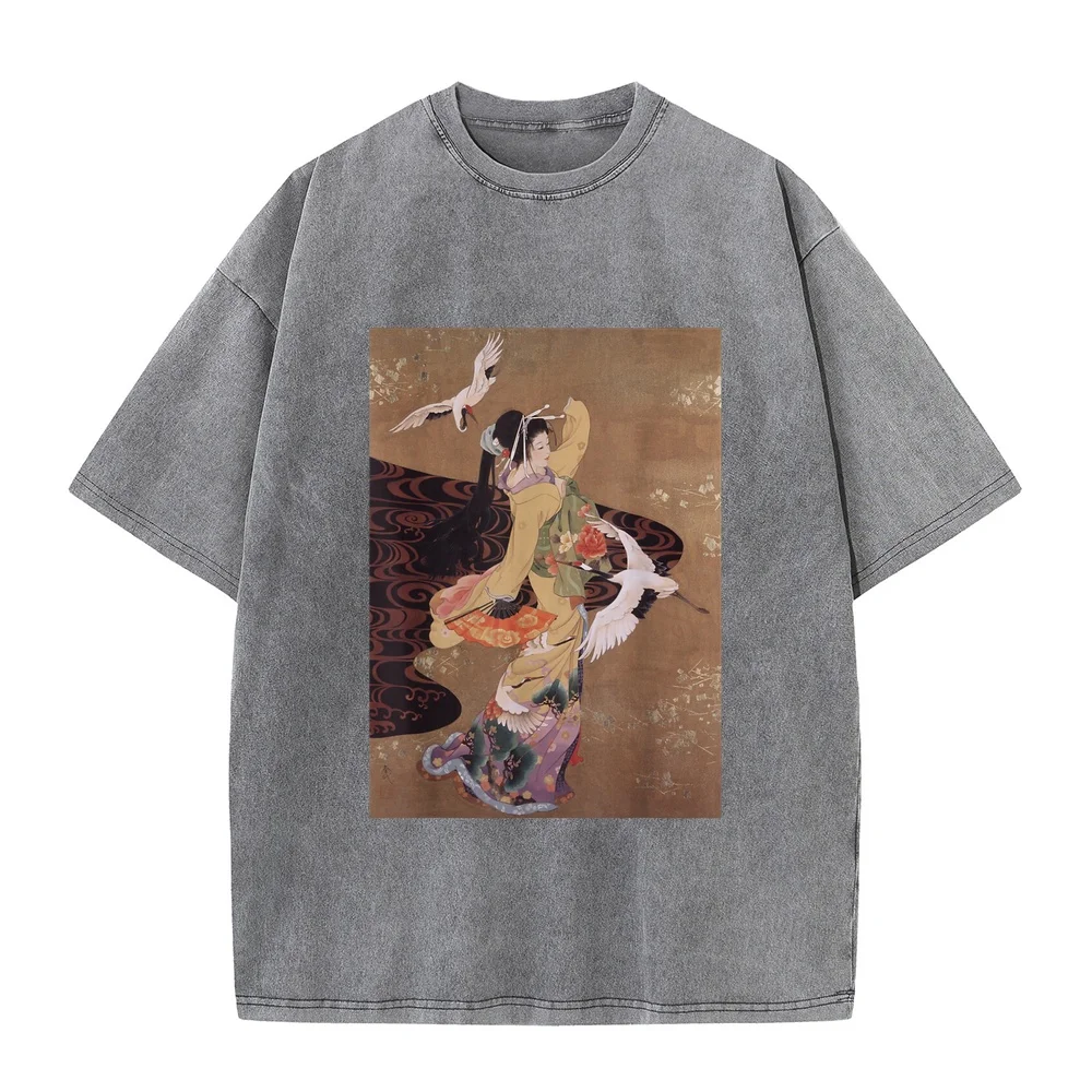 Dance of Cranes Japanese Retro Art T-Shirt Small 고양이 Vêtements Homme Full Size Men Text Print Cotton Tee Shirt Casual Short