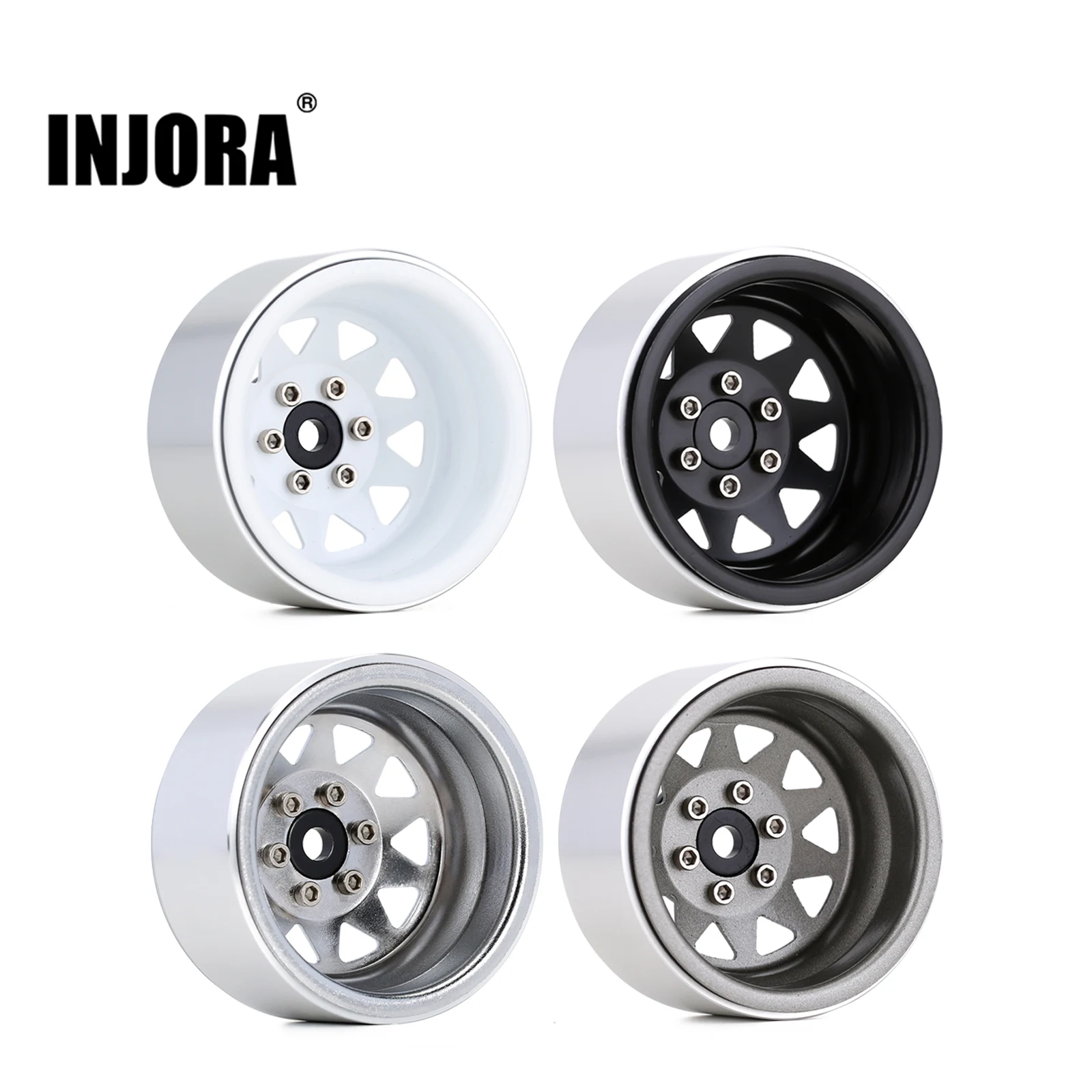 INJORA Deep Dish Negative Offset 8.9mm Metal 1.9" Beadlock Piasta koła do 1/10 RC Crawler Car TRX4 Axial SCX10 90046 (W1940)