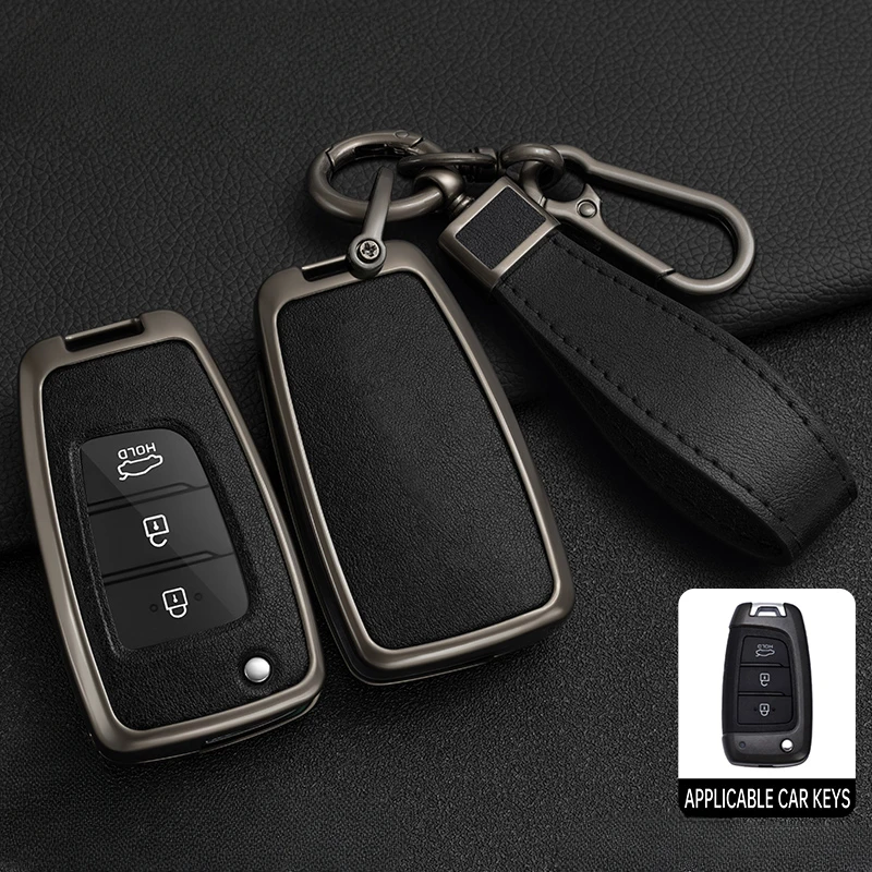 

Zinc alloy Car Folding Key Case Cover Bag Shell Protector For Hyundai Tucson Kona Azera Solaris 2 Elantra i30 i35 i40 Accessory