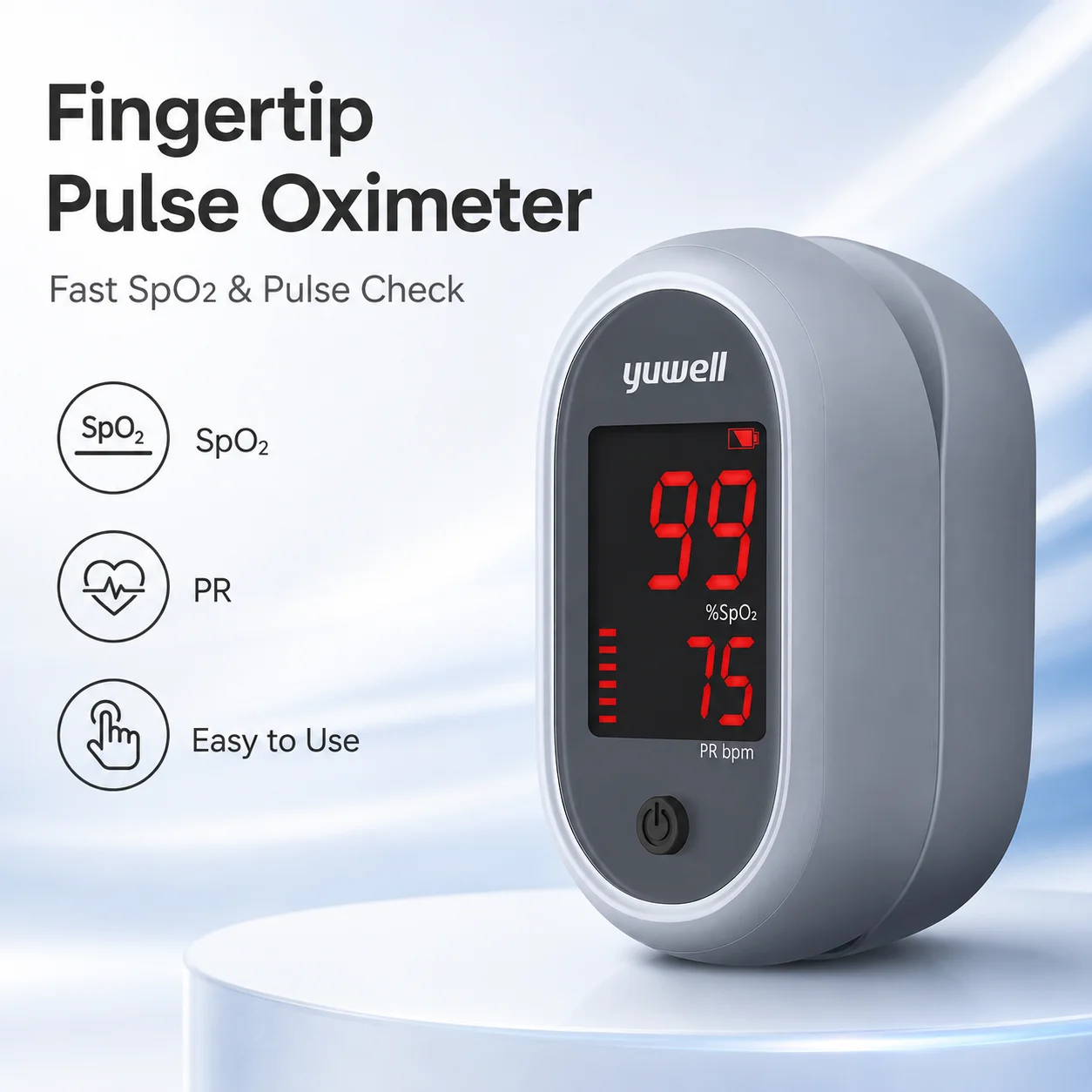 Yuwell YX-106 Fingertip Pulse Oximeter SpO2 Blood Oxygen Saturation Pulse Rate Monitor LED Display Portable Home Health Check