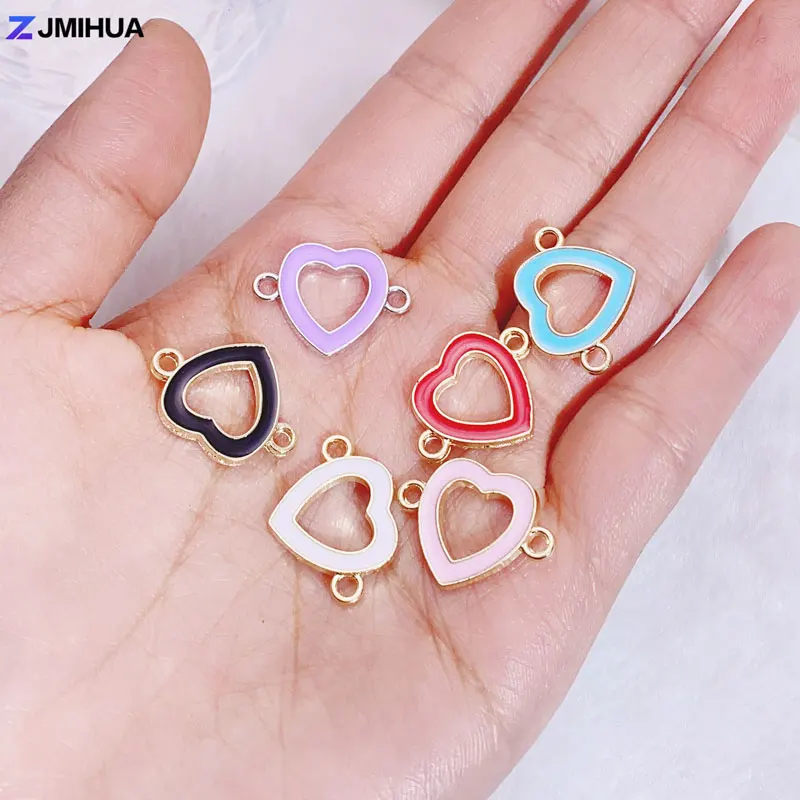 15pcs Enamel Heart Anchor Charm Connectors For DIY Making Bracelets Anklets Jewelry Findings Accessories