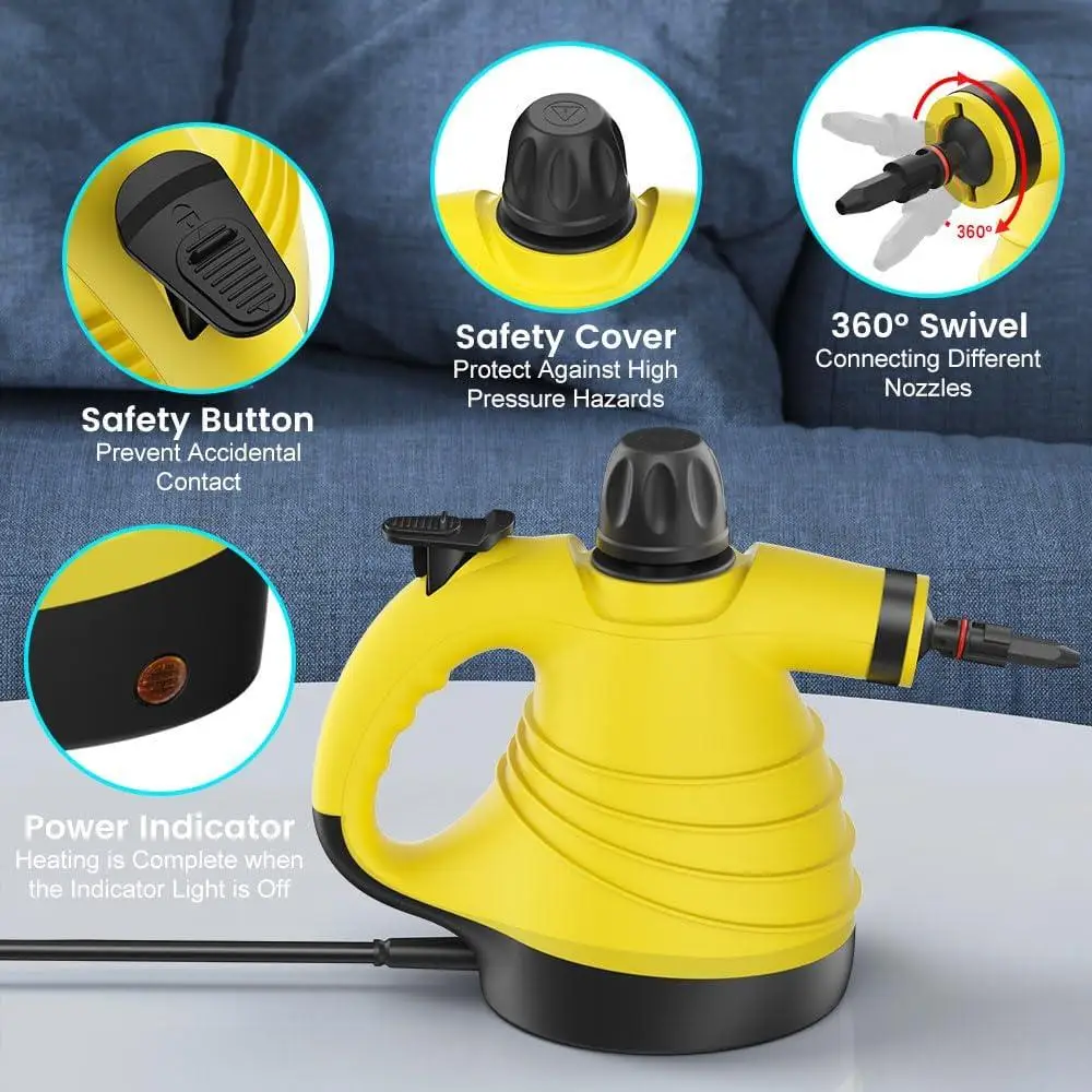 Ручной пароочиститель, пароочиститель под давлением 1050 Вт с 9 аксессуарами, предохранительный замок, быстрый нагрев, домашняя многоцелевая чистка