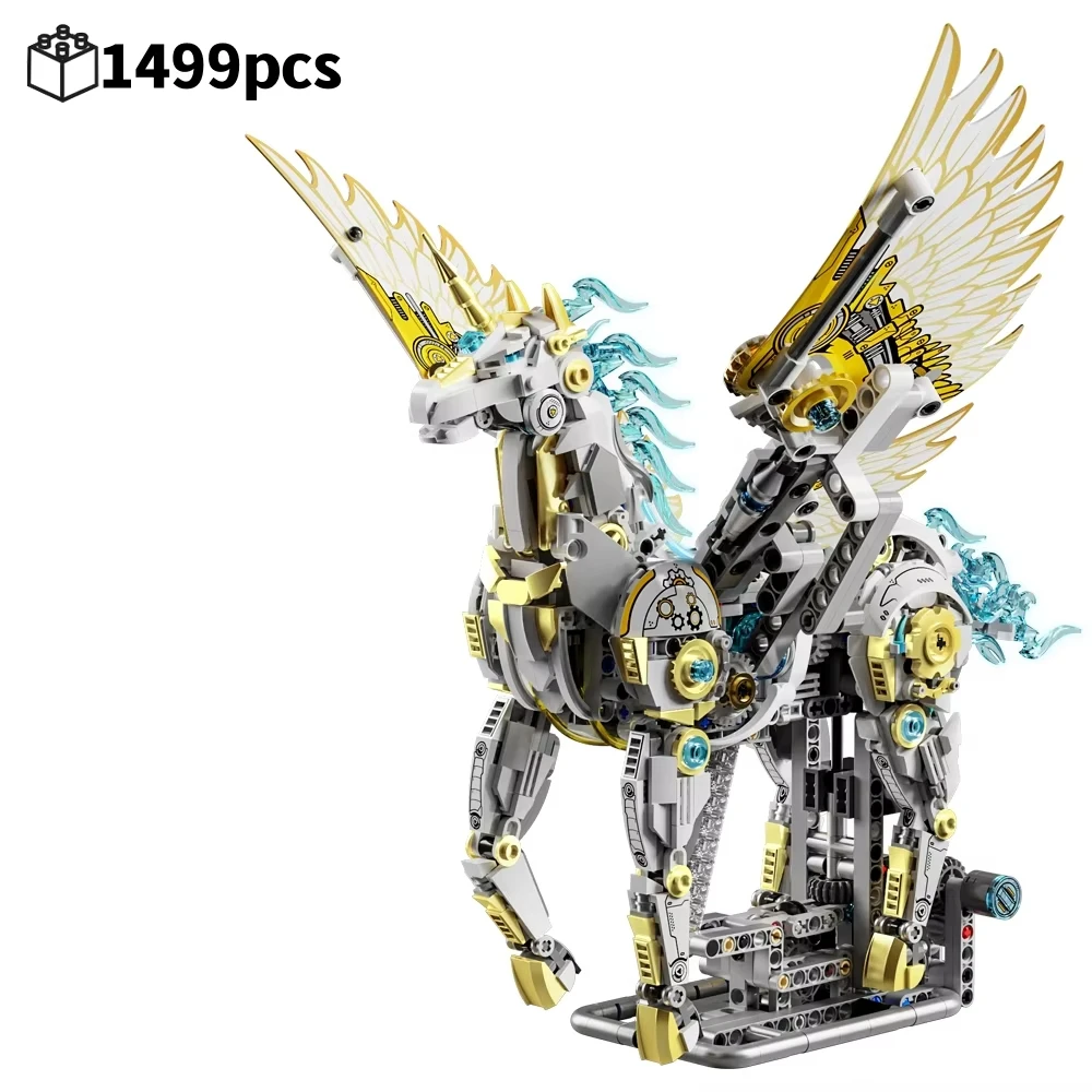1499pcs Unicorn Pegasus Building Blocks Set - Technical Mechanical Mythical Animal Model with LED Light STEM MOC Creative Gift f