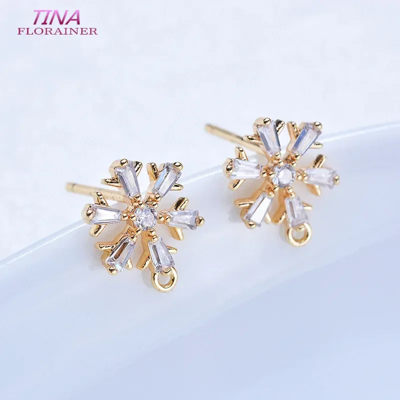 4PCS 10MM 14K Gold Color Brass with Zircon Snowflake Stud Earrings High Quality Diy Jewelry Findings Accessories