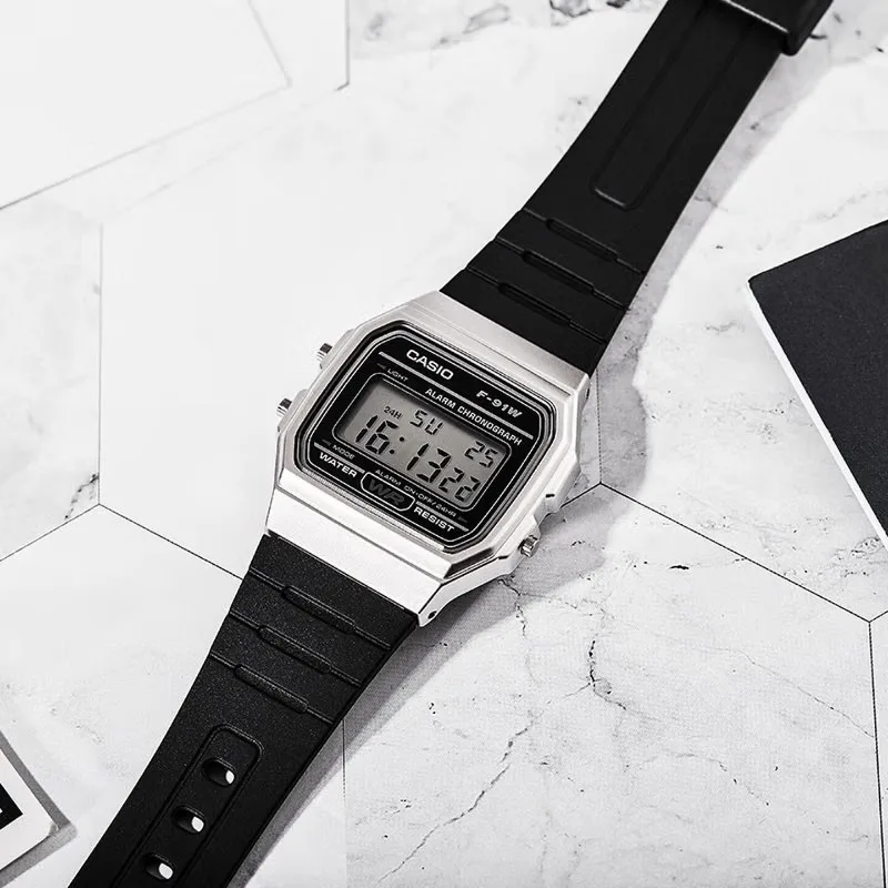 Casio F-91WM-7A Digital Square Watch, Classic Retro Design 33mm Quartz Water Resistant with LED Light for Daily Wear
