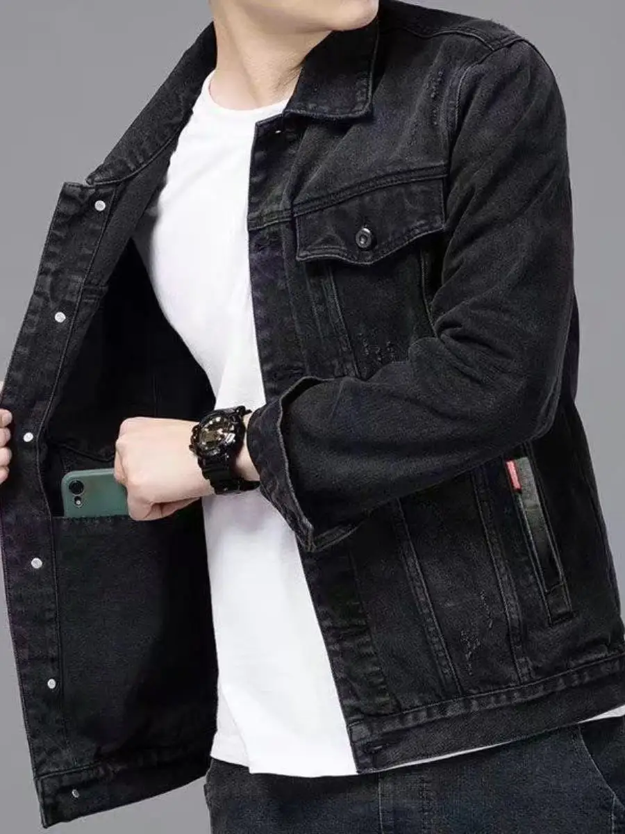 

Bla Slim Fit Men's Denim Jaet Large Size Casual Top Trendy Korean Sle Multi-ket Workwear ort Length Outdoor Jaet