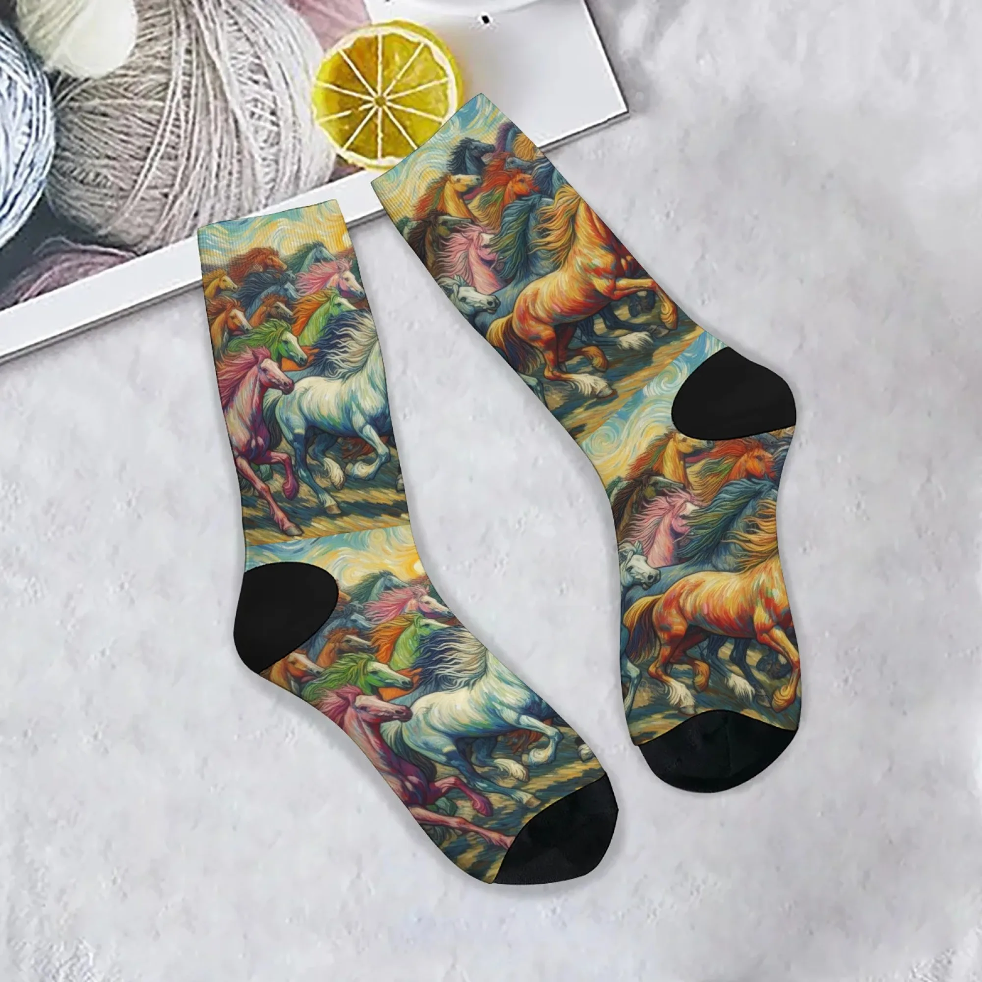 Van Gogh Stil Retro Ölgemälde Pferdeherde Kunst Herrensocken Mode lässig bequeme Sportsocken neuartige lustige fröhliche Socken Geschenk